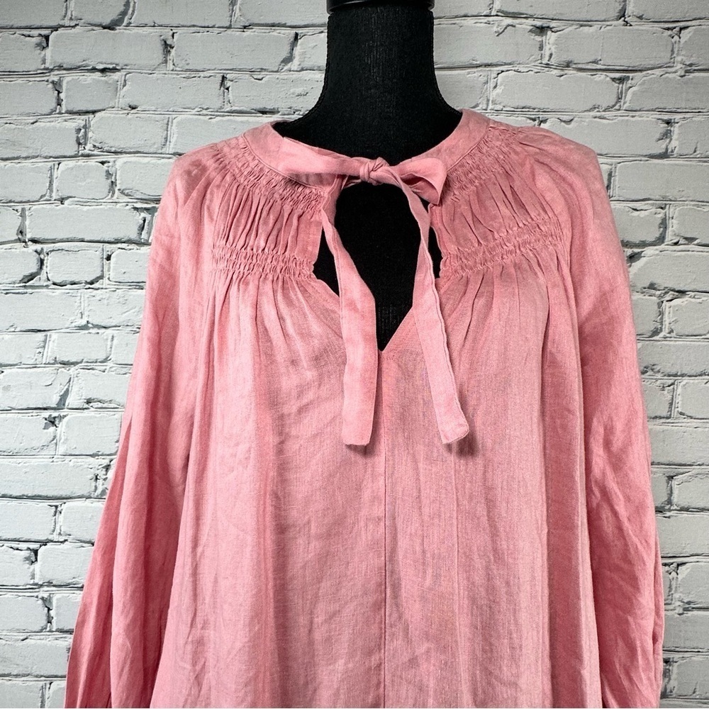 Greek Archaic Kori Linen Popover Smock Dress
Tie Neck Tiered Pink Size Large - Picture 3 of 11